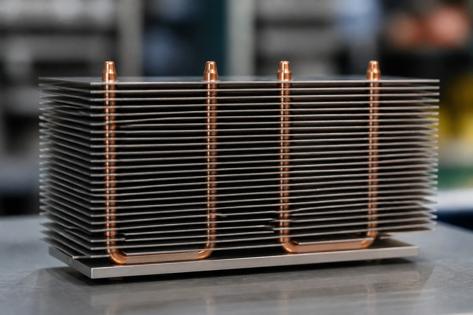 Custom stacked fin heat sink manufactured by HeatsinkMaker